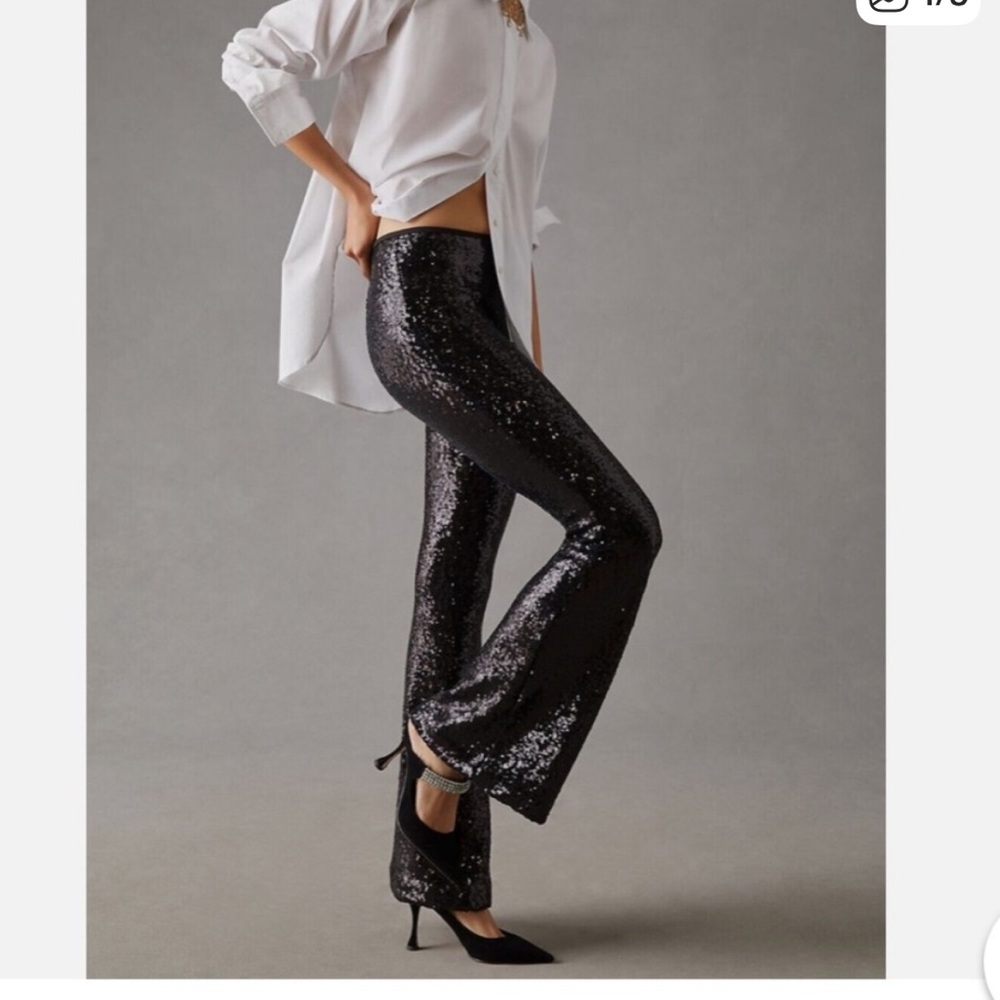 Anthropologie Sequin Flare Pants in Black